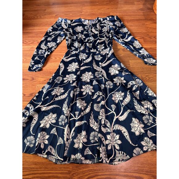 JOHANNA ORTIZ Wild Blue Botanical-print Silk-charmeuse Midi Dress size 10 - Picture 13 of 16